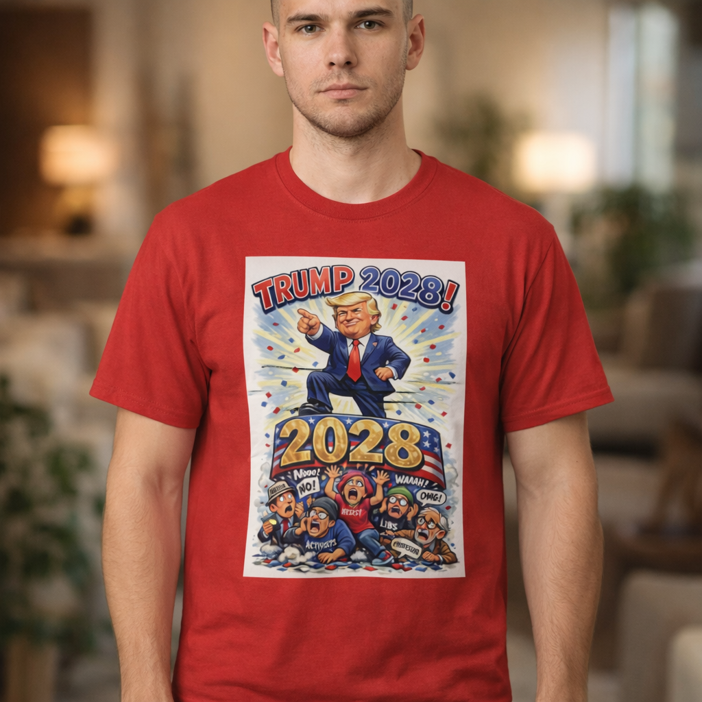 Trump 2028 T-Shirt — 'Liberal Tears Won't Stop' Patriotic Political Tee